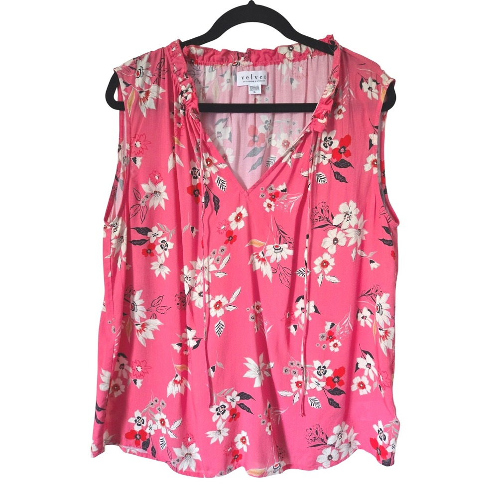 Velvet by Graham & Spencer Pink Floral Ruffle Tie V-Neck Sleeveless Top XL